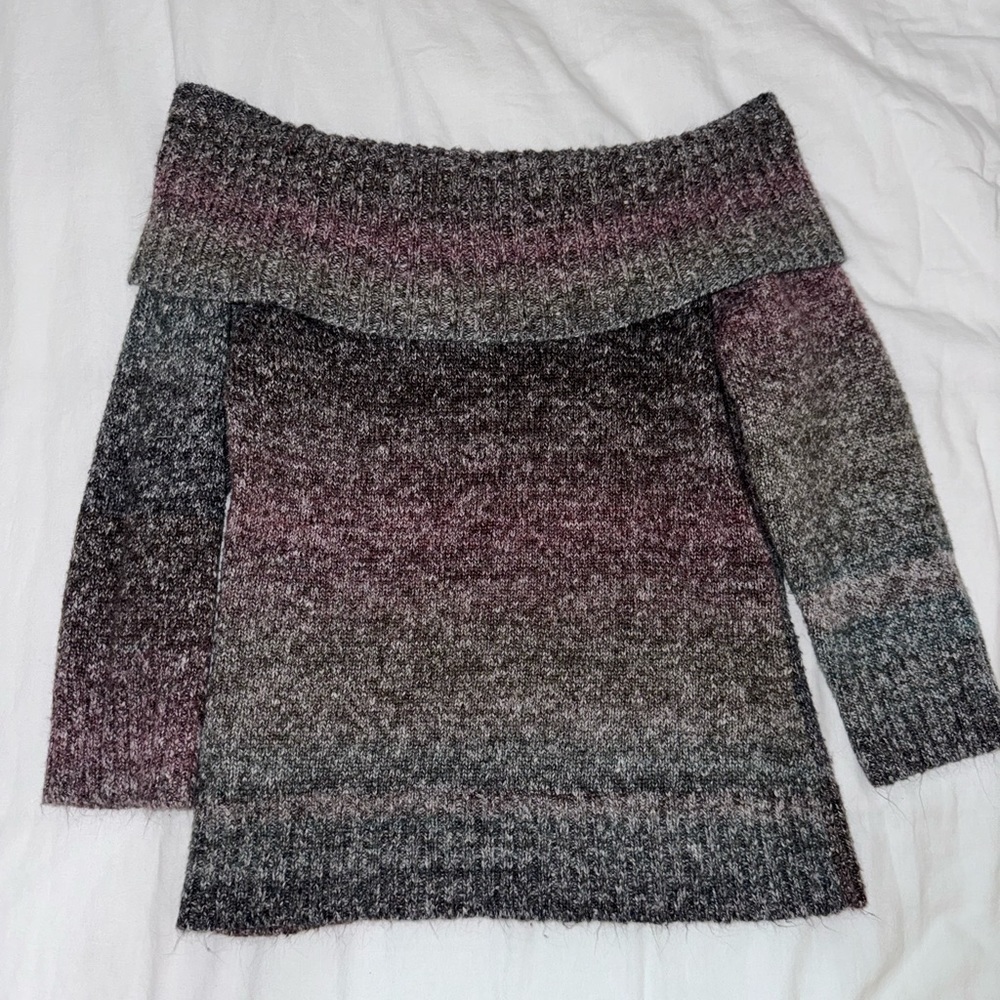 AGB Off the Shoulder Marbled Multicolor Quarter Sleeve Fuzzy Sweater